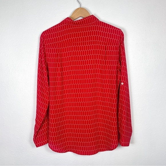 Loft Size: M geometric red long sleeve button up blouse - Picture 4 of 8